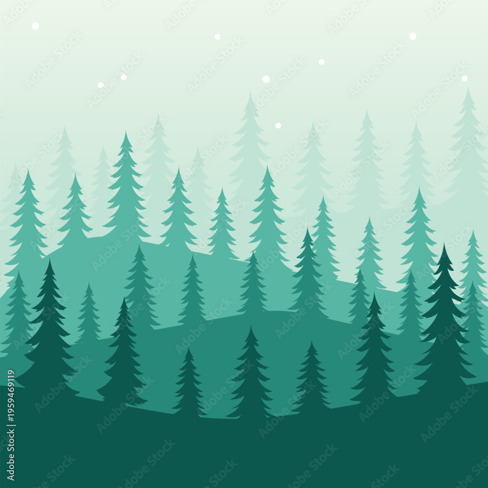 Fototapeta premium Flat Design Winter Forest Landscape