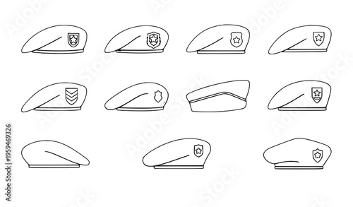 Army beret icons military uniform cap vector set