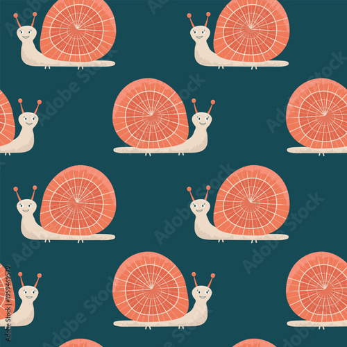 Bright seamless pattern with colorful cute snails. vector