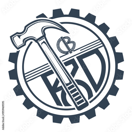 Hammer and bitcoin symbol with gear background with represents mining