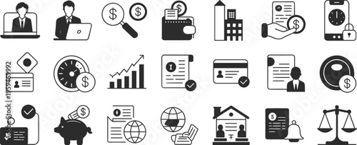 Collection of black and white representing business finance and investment concepts