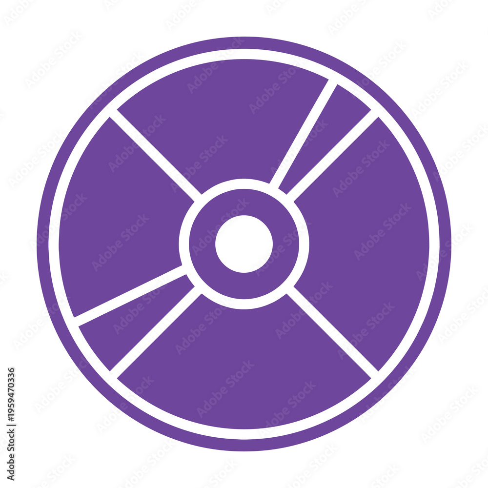 Obraz premium Purple circular icon with white outline and segmented sections symbolizing unity and wholeness on a clean white background with simple design