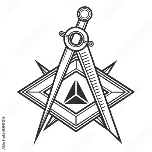 Masonic square and compasses symbol with black and white