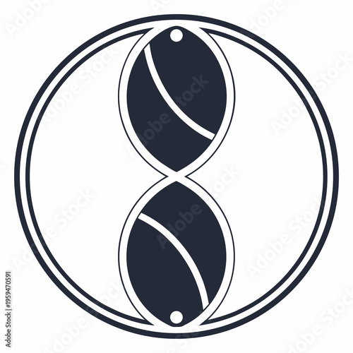Abstract double oval symbol with geometric lines with suggests duality or