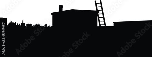 Black and White Silhouette of a Sailboat Passing Through an Open Bascule Drawbridge in a Harbor