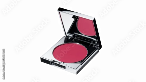 Fototapeta na wymiar Pink blush makeup compact with mirror, open cosmetic product for beauty routine