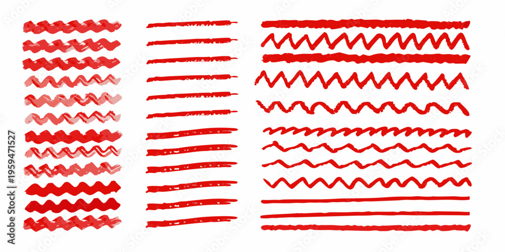 Obraz premium Collection of various red brush stroke textures and line patterns