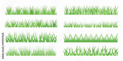 Various arrangements of vibrant green grass illustrations on a white background