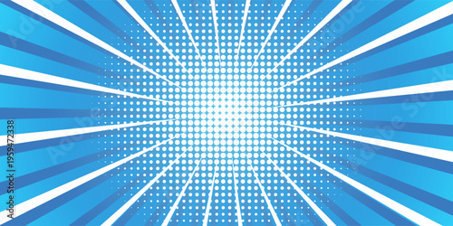 Blue Speed Lines Explosion Background with Dynamic Motion Burst Energy Effect Comic Style Vector