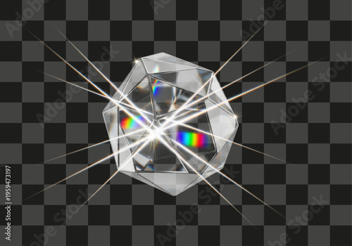 Spectacular light dispersion through a multifaceted transparent crystal prism generating vibrant rainbow spectrums