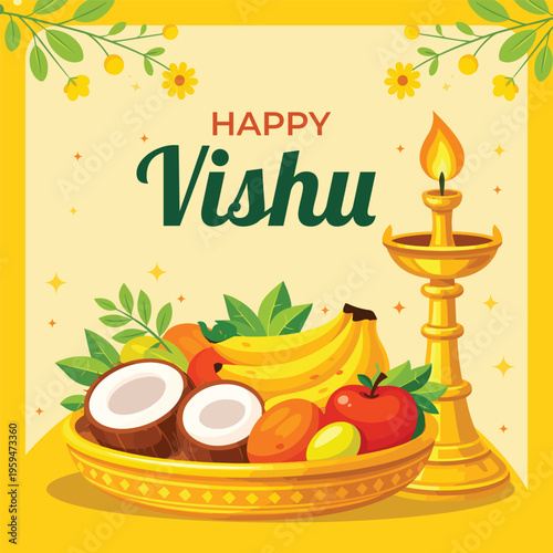 happy vishu illustration post design and banner