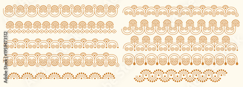 Set of kolam geometric seamless editable pattern. Design for border, frame, banner and cards