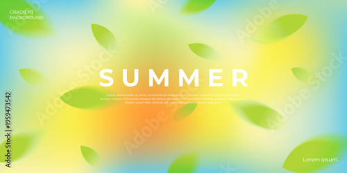 Summer juicy background with green leaves with a trendy blur and gradient effect. Suitable for seasonal discounts, sale and promotions. Vector design.