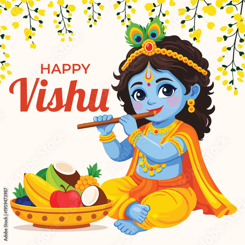 happy vishu illustration post design and banner
