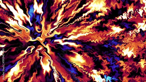 Molten Plasma Vortex Abstract Background. Radial fluid dynamics in fire, flame and electric blue, turbulent swirling flow.