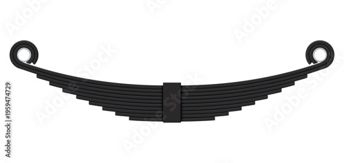 An illustration of a leaf spring suspension mechanism used in vehicles, showing the curved structure and connection points of the springs. Suitable for educational and technical purposes.