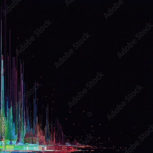 Dynamic visual background featuring extreme digital noise and broken signals. Abstract art using vibrant color data distortion and fractured geometry, texture, futuristic, dynamic