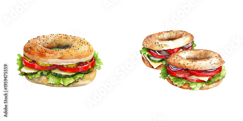 bagel sandwich watercolor vector illustration