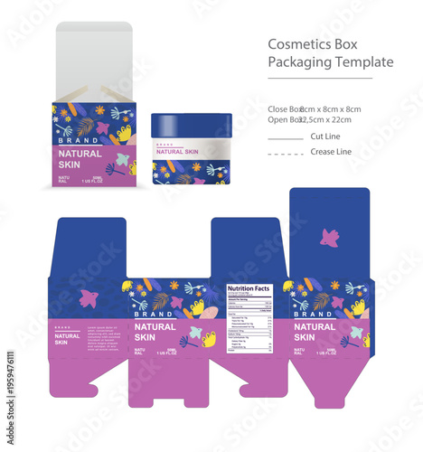 Cosmetic packaging template, natural skin care box, product label design, beauty product packaging