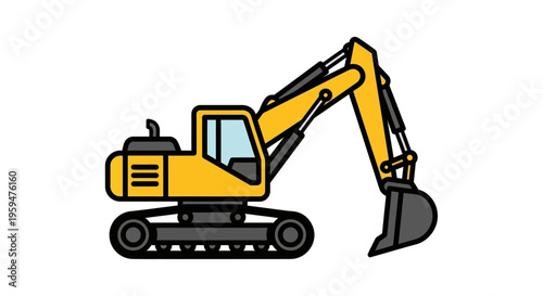 Yellow excavator machine with tracks.