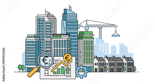 City Buildings with Construction Crane.