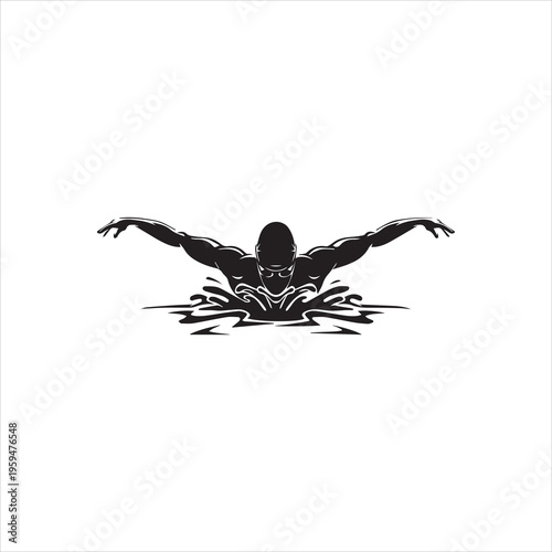 Butterfly Swimming Icon, Athlete Silhouette