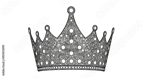 Ornate crown rendered with intricate circuit board patterns and geometric shapes
