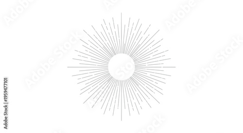 Minimalist radial burst of broken lines expanding from a central circle