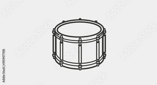 A clean, minimalist line drawing of a snare drum on a light gray background