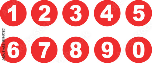 Red circles with white numbers one to zero white text digits numeric