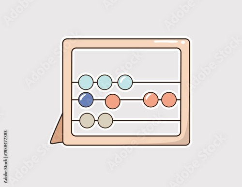 Abacus vector sticker; a wooden counting frame with colorful beads for mathematics education, early childhood learning, and vintage calculation themes
