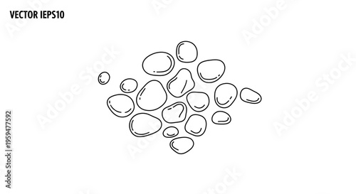 A collection of varied oval-shaped pebbles drawn in outline