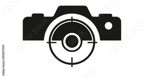 Black camera icon with a crosshair overlay on a white background