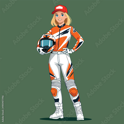 anime vector image of a woman playing motocross