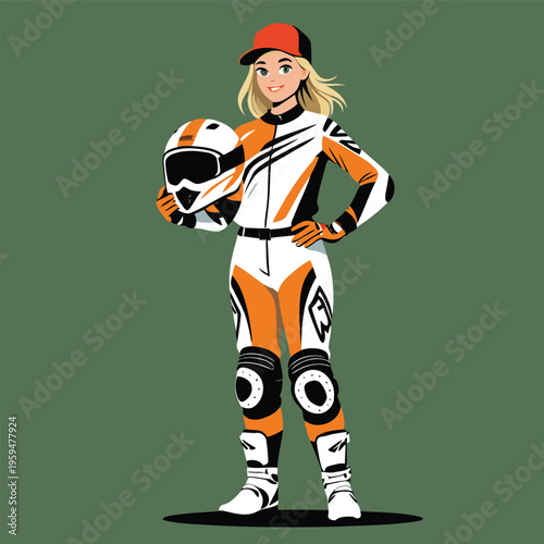 anime vector image of a woman playing motocross