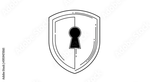 Outline shield with black keyhole and vertical line
