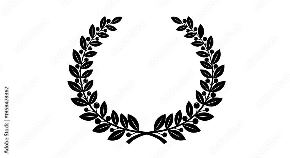 Obraz premium Black laurel wreath with berries, symbolizing achievement and victory