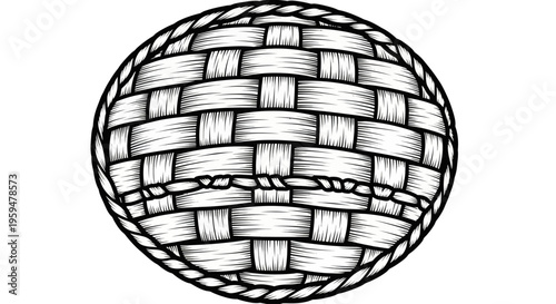 A round, woven basket pattern with braided edging and a central rope detail