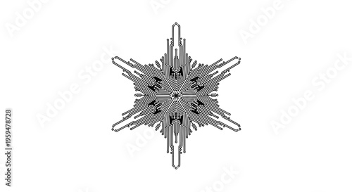 Intricate snowflake-like circuit board design on white background