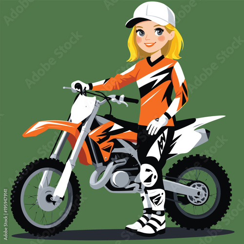 anime vector image of a woman playing motocross
