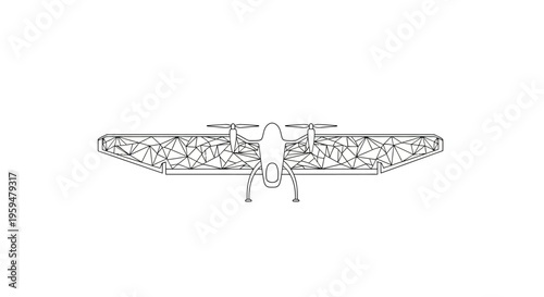 Geometric wing drone with propellers and landing gear