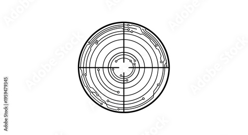 Circular target with circuit board patterns and crosshairs