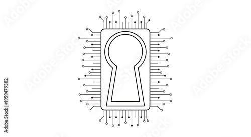 Stylized circuit board with a keyhole in the center, symbolizing digital security