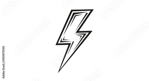 Bold, angular black lightning bolt graphic with sharp, layered edges on white