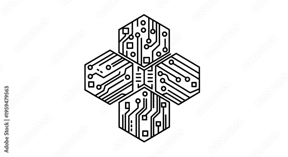 Fototapeta premium Geometric circuit board pattern resembling a stylized cross or star