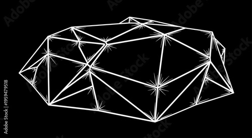 Wireframe geometric structure with radiating starburst lines at vertices