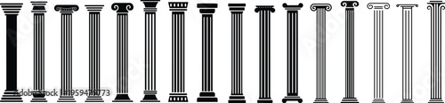 Ancient pillar or Columns vector icons set. Elegant classic roman, Greek architecture line and silhouette column.
