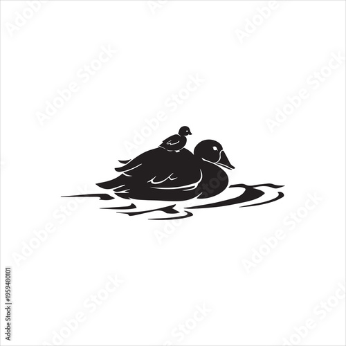  Mother Cute Duck, Silhouette Illustration