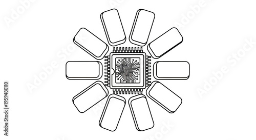 Central processor surrounded by radiating rectangular elements