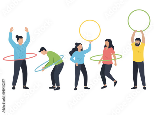 people exercising hula hoops having fun lifestyle outdoor fitness